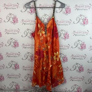 Secret Treasures dress shiny tropical cheetah print trim Coral Floral Dress
